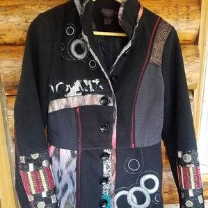 Allison Sheri designer black & mixed print coat